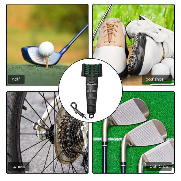 Golfrengöringsverktyg - Rengöringsborste för golfbollar och klubbor med halkfritt handtag, rengöringsmedel för golfbollar med tre borst, rengöringsmedel för klubbväskor (3 st)