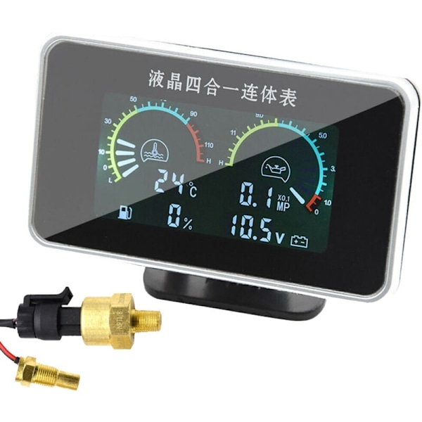 4 i 1 LCD bil multifunktion digital temperatur trykmåler brændstofmåler voltmeter