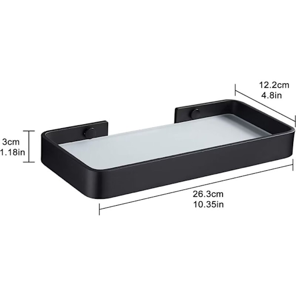 Badeværelseshylde i hærdet glas, ingen boring, rektangulær brusehylde, sort (26 cm)