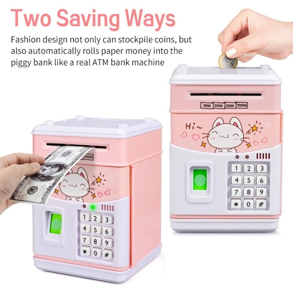 Elektronisk spargris för barn med kod, elektronisk spargris för barn, spargris för barn (rosa, katt)