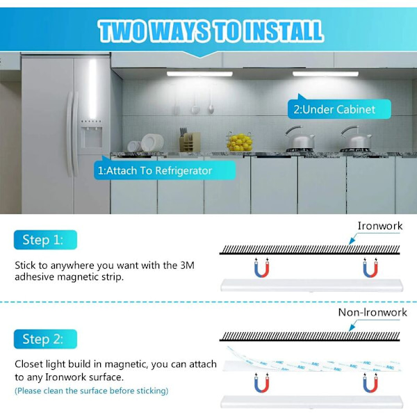 40 LED Kleslys, Bevegelsessensor Kleslys, USB Ladbar LED-stripe, 4 Lysmoduser, Kleslys, Magnetisk Limstripe LED Nattelys