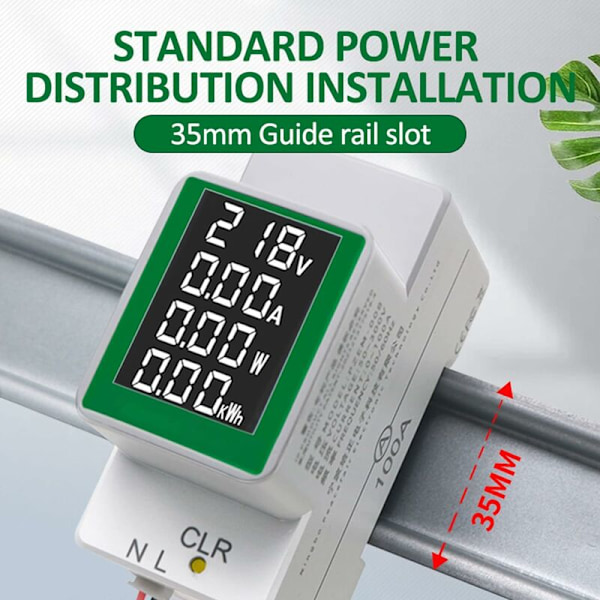 AC50-300V/100A Digital Enfasemeter for Elektrisk Strøm, Ammeter med Digitalt Display, Spenningstester, Wattmeter med Stor LCD-Skjerm