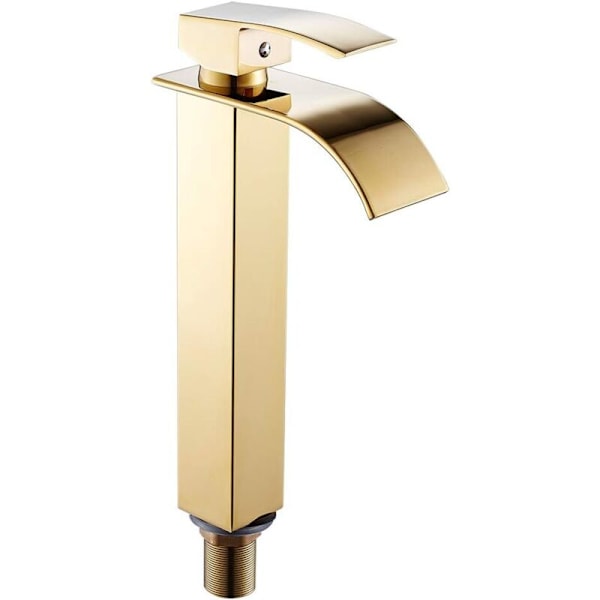 Badrumsblandare med hög vattenfallsutlopp för handfat, modern kall- och varmvattenblandare fyrkantig krom enkelhåls (Guld, 30 cm)
