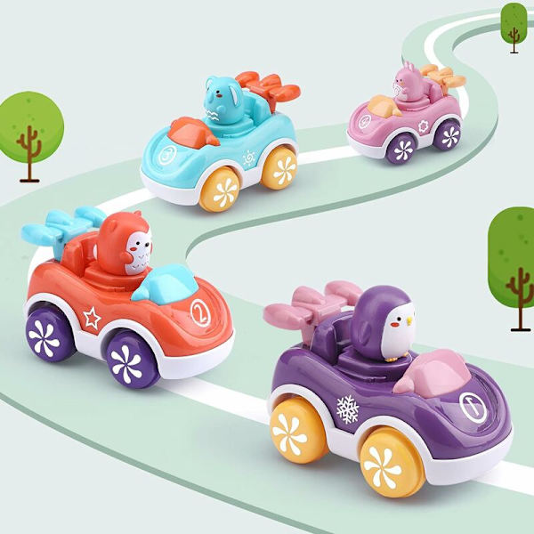 Bil från 1 2 3 år gammal - Baby Wind-up Bil från 1 år gammal - Set med 4 miniatyrbilar för flickor, Sunny