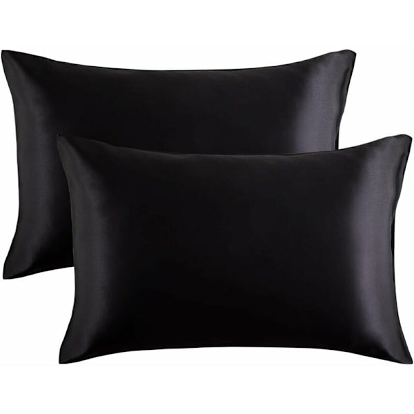 Tyynyliina Tyynyliina Satiinityynyliina Tekosilkkinen tyynyliina Yksivärinen tyynyliina Vuodevaatteet Tyynyliina, 2 (51 × 76cm) Musta