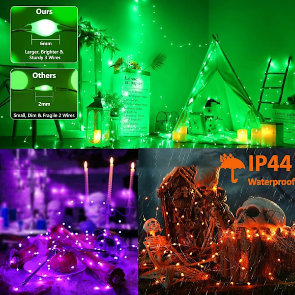 Halloween-fairysträngljus, 20M 200 LED Färgväxlande Orange Halloween-ljus med fjärrkontroll, för Halloween Jul inomhusrum
