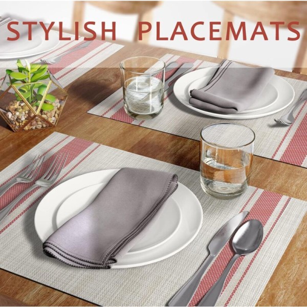 Placemat, Plastic Placemat, Set of 6, Washable Non-Slip Heat Resistant Vinyl Placemat (Red)