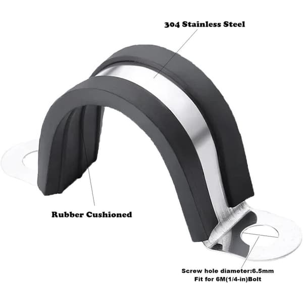 20 stk 25mm gummibåndsstropp 304 rustfritt stål gummipolstret kabel, 2 hull U-rørstropp for rør, rør