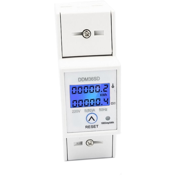 Enfas Energimåler 5-80A 200V Elektrisk KWh-måler LCD Wattmeter Enfas Din Skinne KWH Energimåler