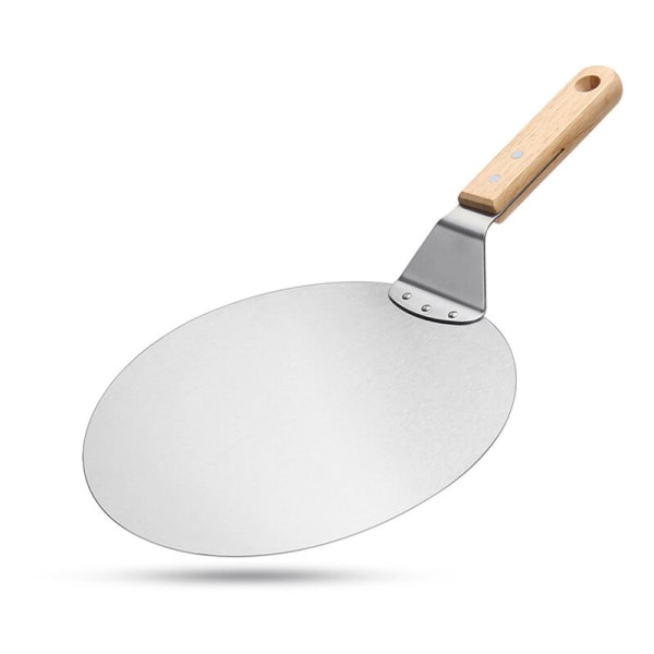 10 Inch Stainless Steel Pizza Spatula Baking Tool Wooden Handle Large Round Spatula Multifunctional Cake Transfer