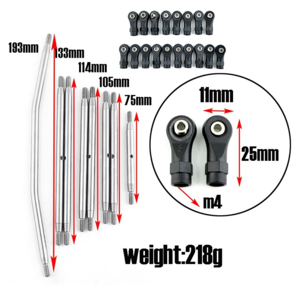8 stk rustfritt stål chassis kobling og styrestang sett for AXIAL RBX10 Ryft 1/10 RC Crawler oppgradering