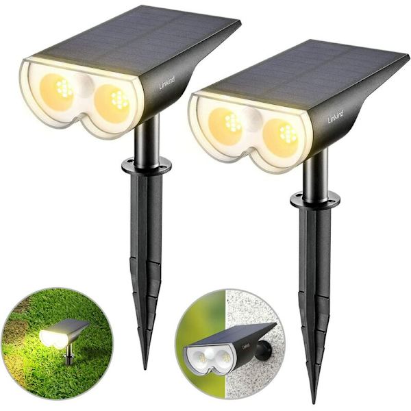 Solcellelamper for utendørs med bevegelsessensor, IP65 vanntett utendørs vegglampe, 3000K varm hvit 650lm Meget lyssterk solcellelampe for hage, garasje