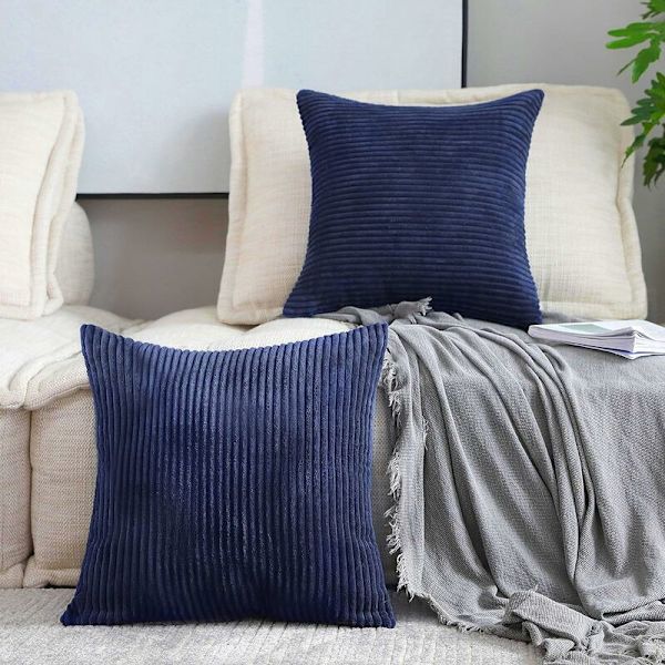 Ryggstödspåslakan 2-pack Dekorativa Randiga Corduroy Rektangulära Kuddfodral Avlånga Kuddfodral för Soffa - 20 x 20 tum Marinblå