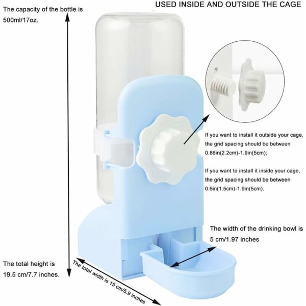 Automatisk vanndispenser for små dyr og liten hengende drikker for kanin marsvin ilder marsvin, blå-