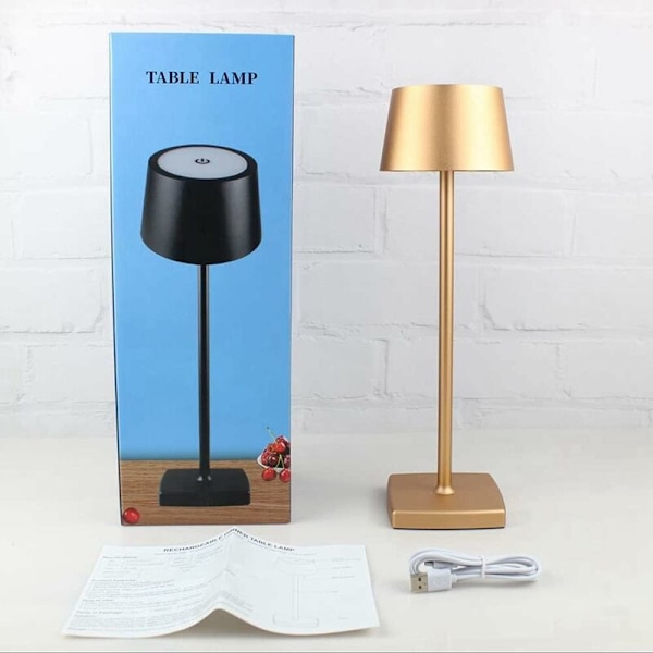 Trådlös bordslampa, 5200 mAh dimbar laddningsbar sladdlös lampa, IP54 vattentät utomhuslampa, för inomhus utomhus restaurang buffé bar café, guld