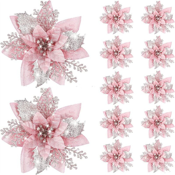 20 st 14,5 cm glitterkonstgjorda julblommor julgransdekoration Gott nytt år prydnader jul, A