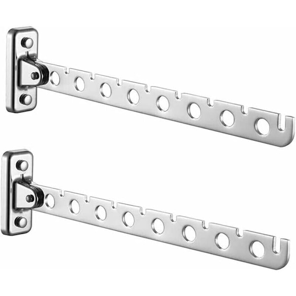 Set med 2 Fällbara Väggmonterade Torkställ i Rostfritt Stål - Vägghängare för Kläder, Tvätten - Perfekt för Sovrum, Vardagsrum, Balkong (Silver 8 Hål)