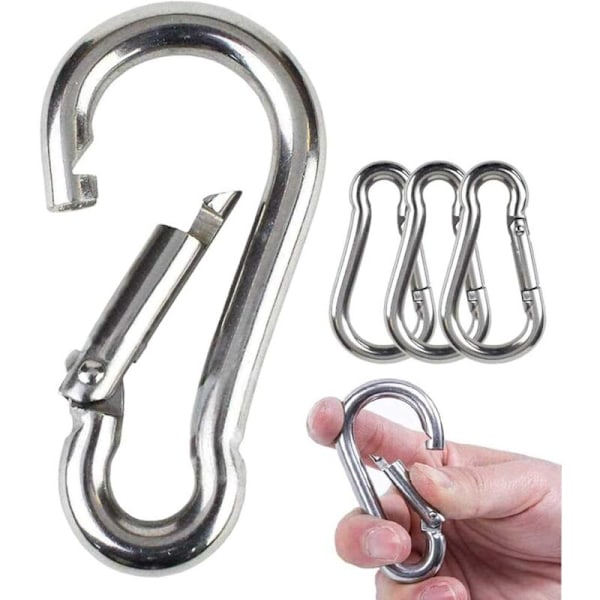 4 st - Kraftiga 304 Rostfritt Stål Karabiner M6 Gauge Stål Karabiner Snurr Fjäderklämma för Utomhus Vandring Camping Fiske (Inte för Klättring)