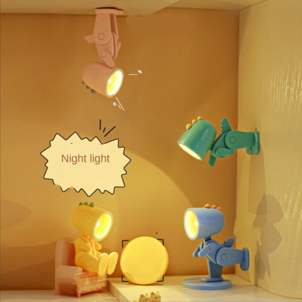 LED nattlys Tegneserie Dyr Sammenleggbar Skrivebordslampe Søte Kjæledyrlys Øyebeskyttelseslampe,