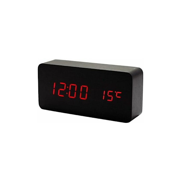 Trä Digital Klocka - Multifunktionell LED Väckarklocka med Tid/Datum/Temperaturvisning och Röststyrning för Hemmet och Resor