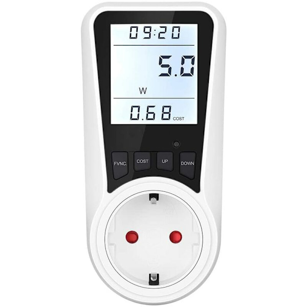 Digital Mätaruttag, 230V, 16A, 3680W, Överbelastningsskydd, Digital Display, Vit