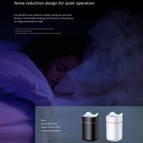 Mini USB Diffuser Led Aromaterapi Mist Maker Fargerikt Lys for Bil Soverom Aroma Luftfukter Hvit