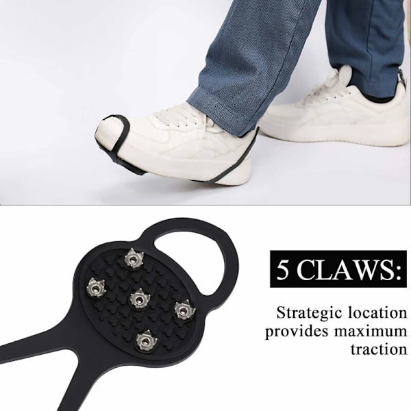 2 Par Ikke-Skliende Gripper Pigger, Is Grippers Trekkfeste Pigger Snøsko Pigger Griper Stegjern med 5 Stål Pigger - S