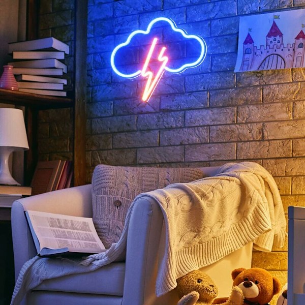 Neon-valo, akryyli-pilvi neon-valo, paristo- tai USB-virralla toimiva seinäneon-valo, LED-koristeellinen neon-valo makuuhuoneeseen, lastenhuoneeseen, olohuoneeseen, baariin, Pa