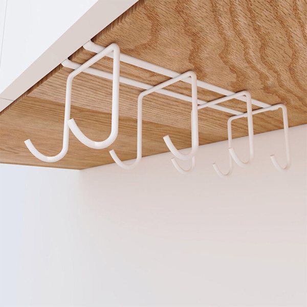 Under Cabinet Cup Hook med 8 kroker Kaffe Koppholder Spikerfri Rack Kjøkken Henge Oppbevaringsstativ (Svart)