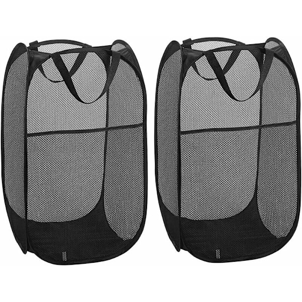 2 st hopfällbara tvättkorgar Pop Up Mesh Tvättkorg Sopkorg Korg Leksak Förvaring Organizer Organizer (Svart)