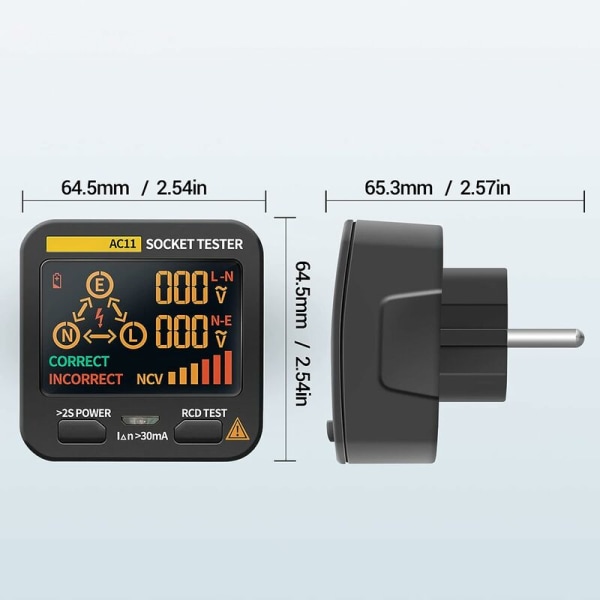 Strømuttakstester, stikkontaktstester, digital kretsbryterfinner, elektrisk kretspolaritets spenningsdetektor med spenningsvisning, AC110-250V(EU P