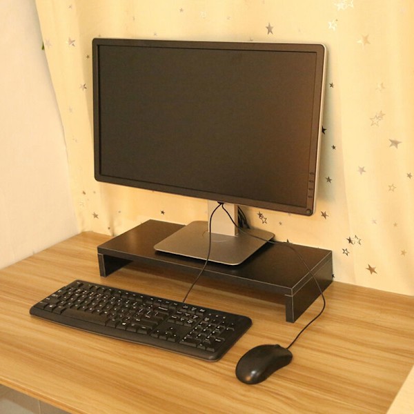 Træ LED LCD Skærmbøjle Computer Skærmbøjle Skrivebordsarrangør Displayhylde Sort