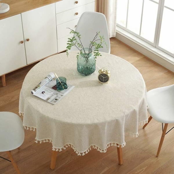 Runda Duksar med Fransar Enfärgad Duk Inomhus och Utomhus Mångsidig Bomullsduk Diameter 100cm