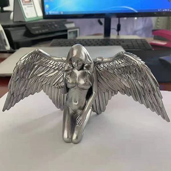 3D-statuedekorasjon Kneeling Cape Statue Uavhengig skulptur Sølv
