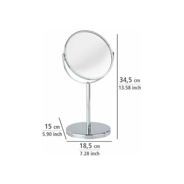 Assisi x3 förstoringspegel, förstoringspegel på stativ, Ø 16 cm, Stål, 18,5x34,5x15 cm, Krom