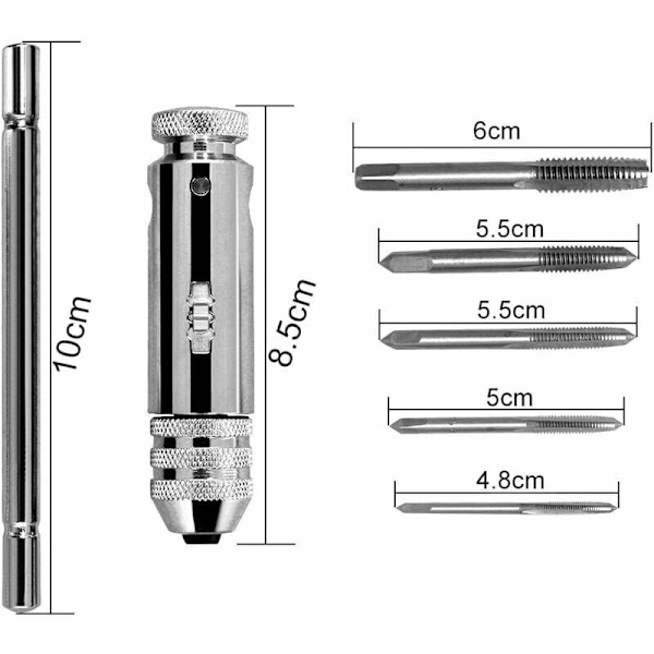 T-ratchet-vasenkätinen kääntäjä, säädettävä T-muotoinen hana-avain HSS-ratchet-hana pidin T-kahva-avain 5 kokoa käsin hanoja M3-M8 3mm-8mm