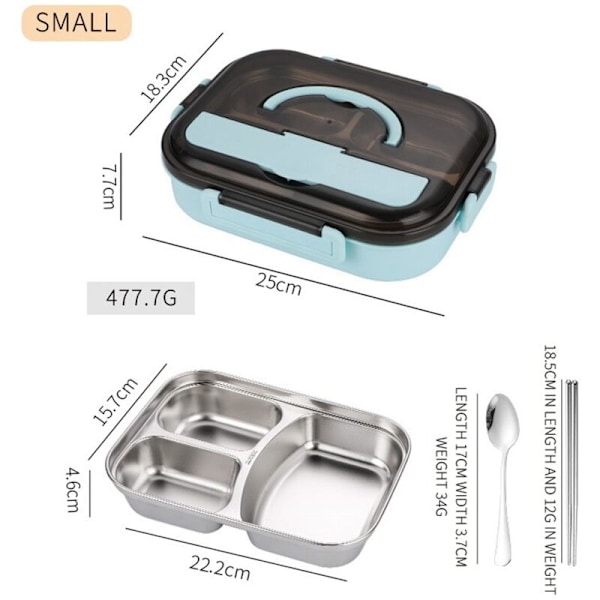 Lunchbox i Japansk Stil för Barn Student Matbehållare Material Kvadrat Läckagesäker Lunchbox med Fack Blå