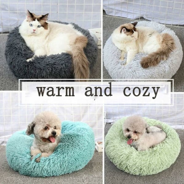 Hundekurv Rund Kattekurv Fluffy Dyrebed Pude Blød og Behagelig, Varmt, Vandafvisende, Skridsikker og Vaskbar Hundepude Velegnet til Katte, Hunde