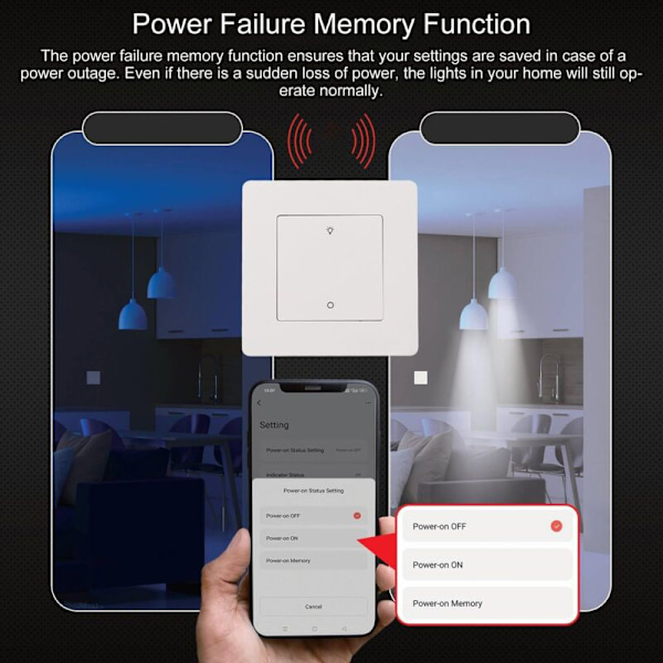 Smart Switch, WiFi Ljusströmbrytare Ljudlös, Röststyrning för Hemmet (Vit)