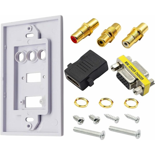 3RCA + HDMI + VGA veggplate HDMI komponent kompositt lydvideo lader stikkontakt vegg strømuttak holder frontplate paneldeksel hvit (3RCA & HDMI