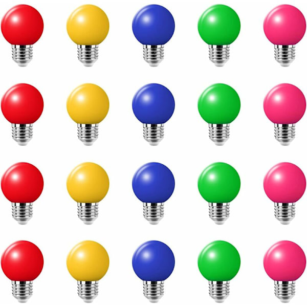 20 st 3W E27 färgade glödlampor, enfärgade LED-lampor, 100LM jullampa 220V fest små färgade bubblor, 180° LED-lampa (4 per färg)