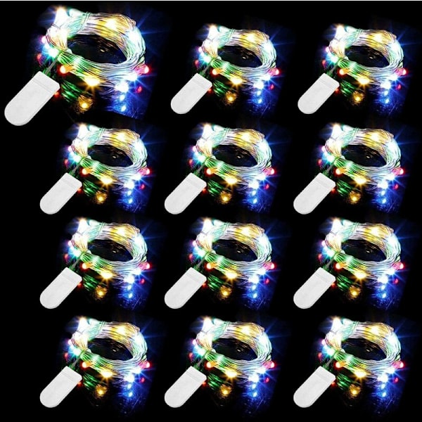 12 pakker stanglys, 20 LED'er 2M kobberlys, IP65 vandtæt sølvtråd flerfarvet atmosfærisk lys til juledekoration fest
