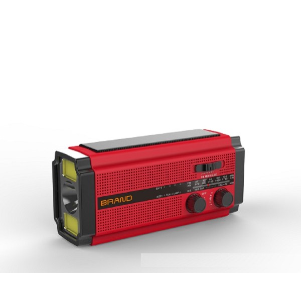 Radio Multi-Band bærbar radio Solar håndsveiv laderadio for mobiltelefon (rød)