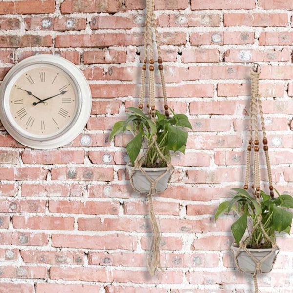 2 Macrame Växthängare Inomhus Utomhus Hängande Planterkorg Rep Med Pärlor 4 Ben