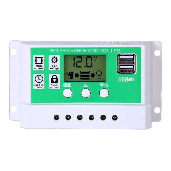 12V/24V Solcellsladdningsregulator Solpanel Automatisk Laddningsregulator, Dubbla USB Litium Solregulator