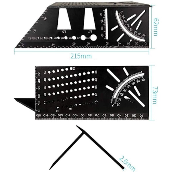 Kvadratisk målerute i aluminiumlegering for trebearbeiding - 3D Gehrungsvinkelmåleverktøy 45-90 grader snekkerrute, gaver til menn, pappa, ektemann