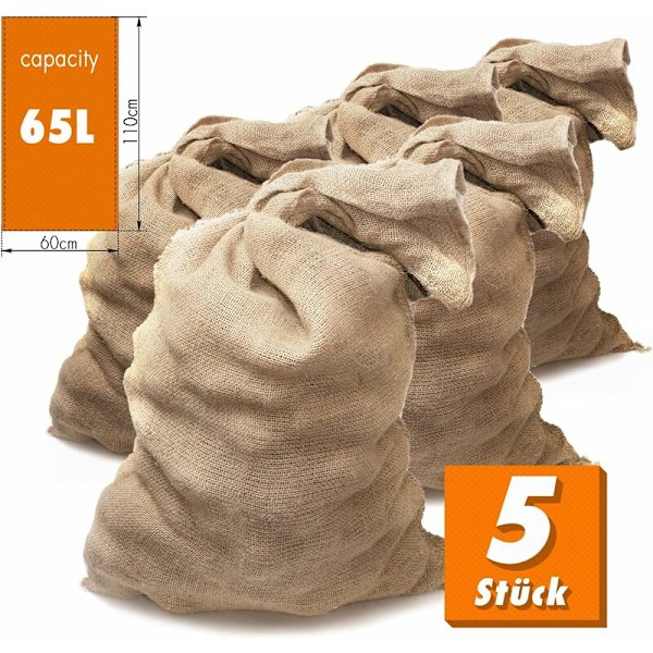 5 store burlap sække - byggeplads affaldssæk - kartoffel jute sæk - genanvendelig jule jute sæk (60x100 cm)