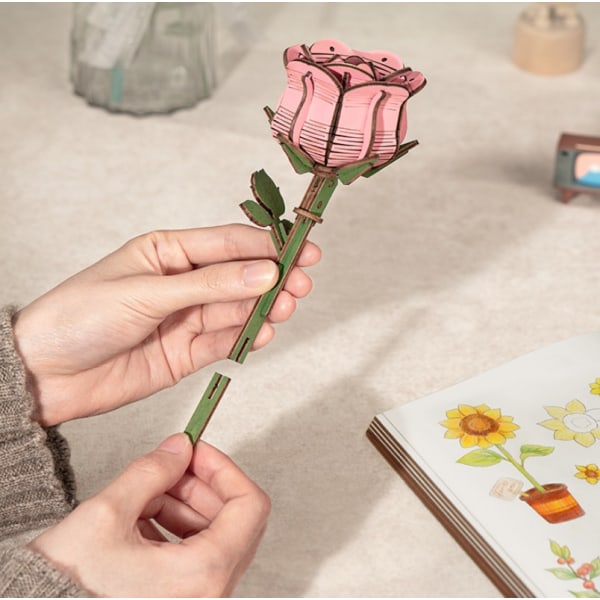 Blombukett konstgjorda blomsterpresentblock, DIY bukettblock Pink Rose