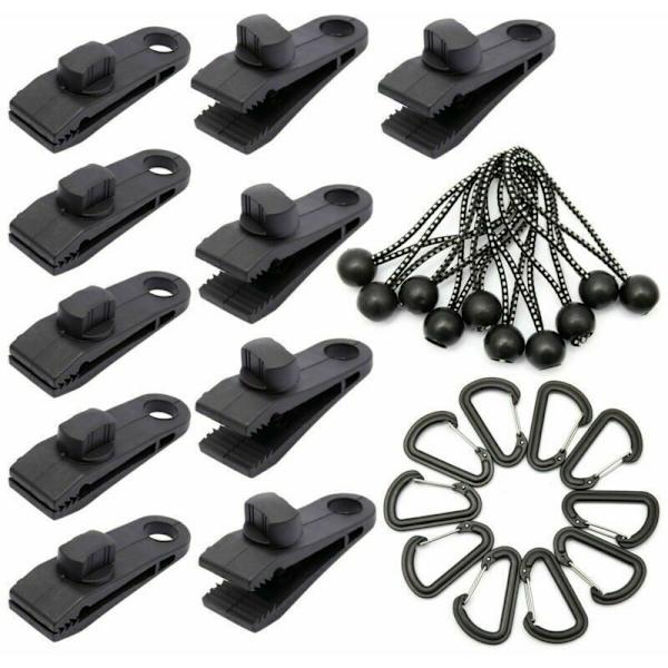 10 Set Tarp Clip Tält Tarp Clips Lås Grepp Markis Klämma Tält Clip Tillbehör Boll Bungee Snöre Rep för Tält, Överdrag, Markiser, Banderoller, Båt, Trädgårdsskötsel