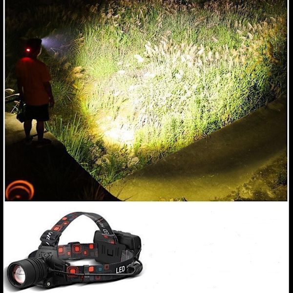 Päälamppu, 1000 lumenin latautuva päälamppu zoomaavalla valolla, USB-latautuva zoom-ulkoilma-kalastusvalo, vahva valo, otsavalo